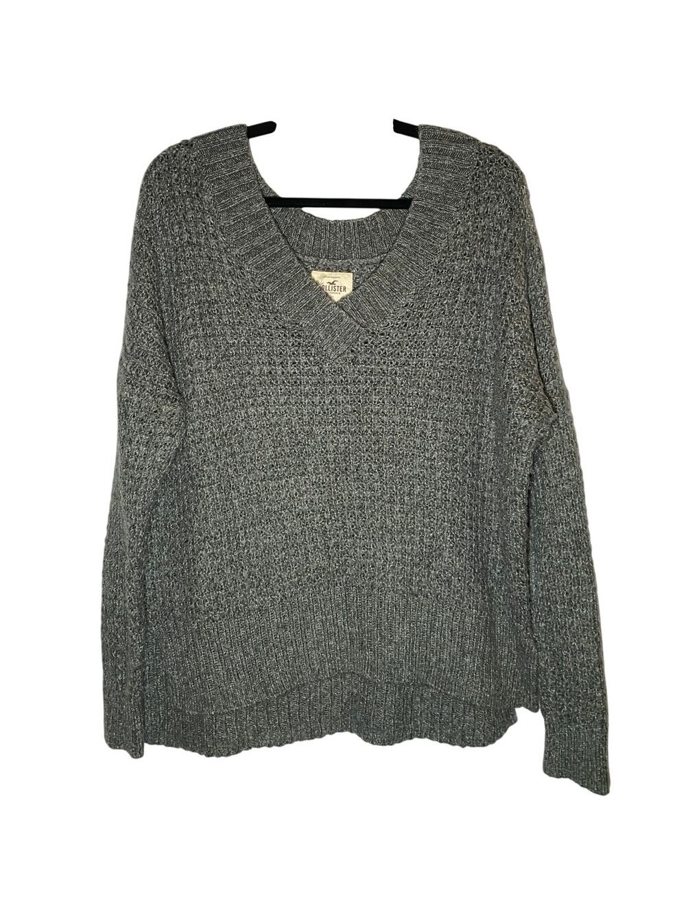 Hollister - Women's Gray V-Neck Long Sleeve Sweater - Size L